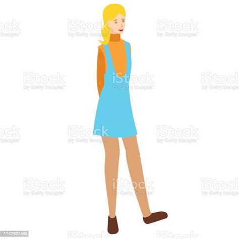 Lady In Blue Dress Flat Illustration On White Stock Illustration Download Image Now Adult