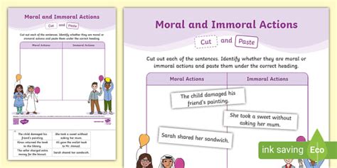 Moral And Immoral Actions Activity Page Twinkl