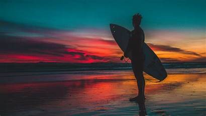 Surfing Surfer Sunset Laptop Background Shore Twilight