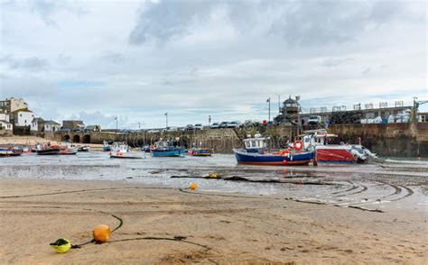 Fishing Boats At Low Tide St Ives Harbour North Cornwall Stock Image