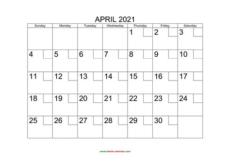 Free Download Printable April 2021 Calendar With Check Boxes Free