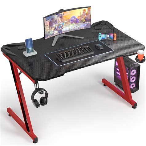 Homall 44 Inches Z Shaped Gaming Desk Carbon Fiber Surface Desk With