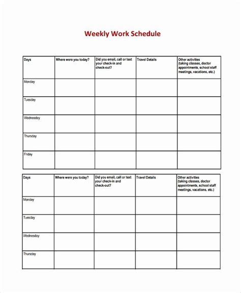 Work Schedule Template Weekly Lovely Sample Weekly Work Schedule