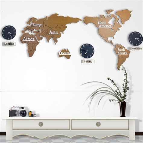Creative 3d Wooden Wall Clock With Digital World Map Coins Shopy