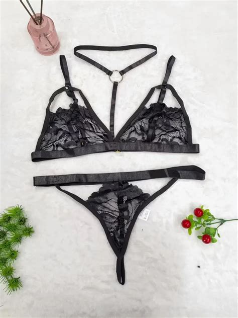 Plus Size Floral Print Contrast Lace Semi Sheer Bra Panties Sexy