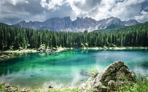 Download Wallpapers Carezza Lake 4k Italian Landmarks Forest South