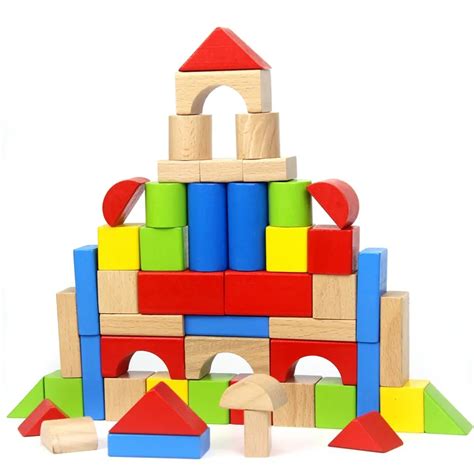 Baby Wooden Blocks Toys 50pcs Multicolored Geometric Assembling