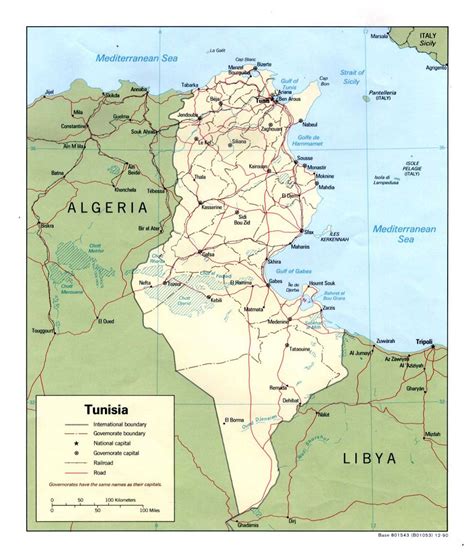 Detailed Political And Administrative Map Of Tunisia With Roads