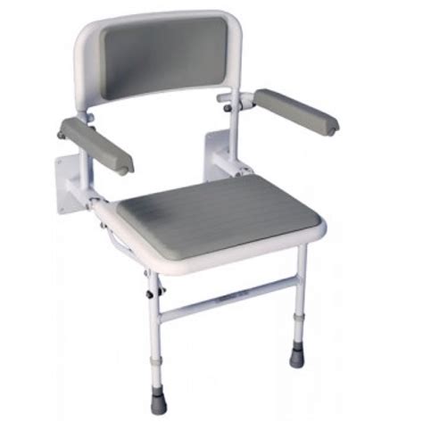Fold Down Shower Seat 490wx380dmm With Arms And Support Legs Aluminmium