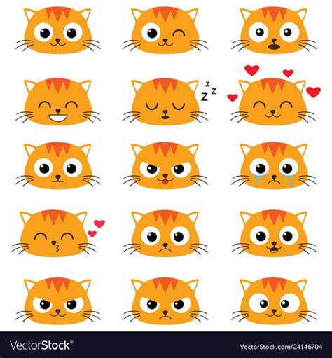 Cute Cartoon Cats With Different Emotions Vector Set Of Emoji And