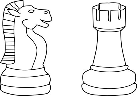 Two Chess Pieces Line Art - Free Clip Art