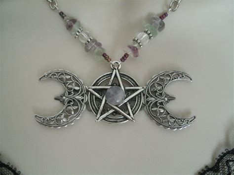 Fluorite Triple Moon Goddess Necklace Wiccan Jewelry Pagan Etsy Uk