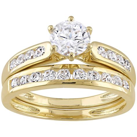18k Yellow Gold Over Sterling Silver Cubic Zirconia 2 Pc Bridal Set