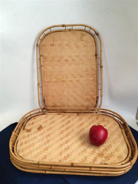 Bamboo Lap Tray Set Of 5 Vintage Serving Trays Rimmed Lap Etsy