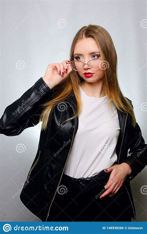 Beautiful Girl In A T Shirt In The Studio Stock Photo Image Of Coat