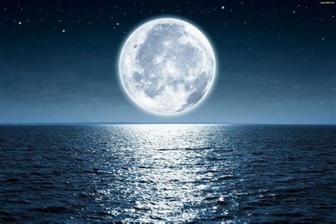 Tapety Zdjęcia Noc Ocean Księżyc Morze Pełnia