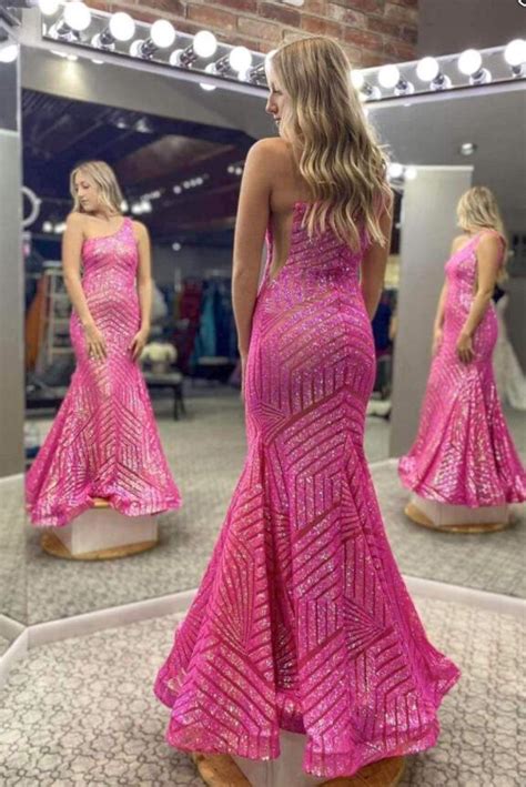 Sexy One Shoulder Hot Pink Long Sequin Prom Dress On Storenvy
