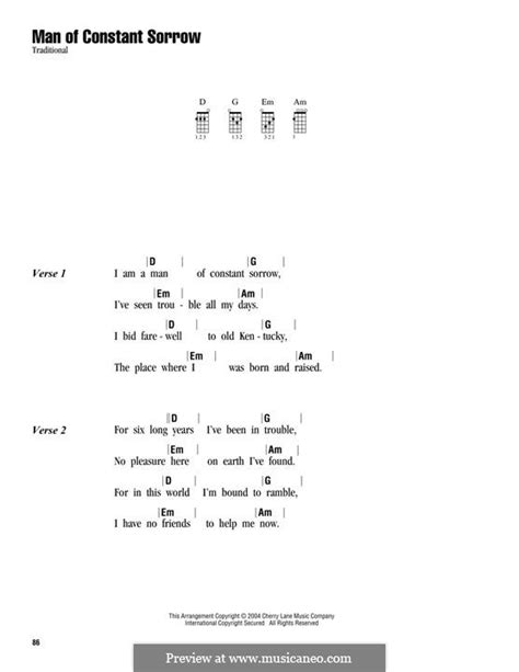 Man Of Constant Sorrow By Folklore Sheet Music On Musicaneo