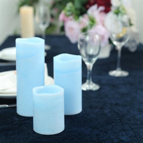 Efavormart Set Of 3 Blue Flameless Candles Battery Operated Led Pillar