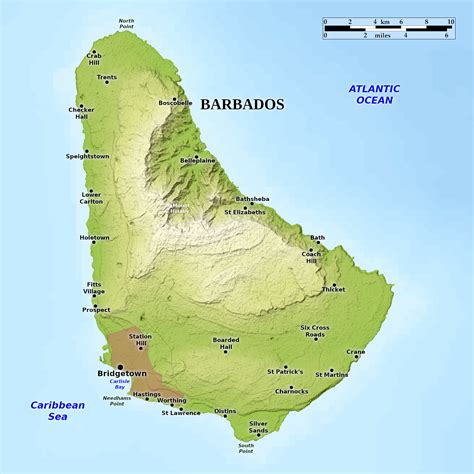 Blue Green Atlas Free Relief Map Of Barbados