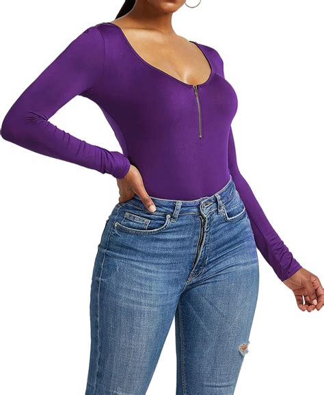 Zocavia Womens Crew Neck Bodycon Tops Plus Size Long