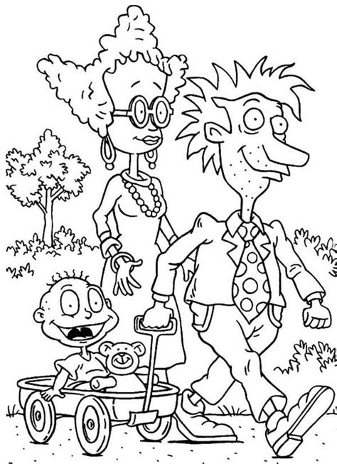 Tommy Walking Around With His Parents In Rugrats Coloring Page Color