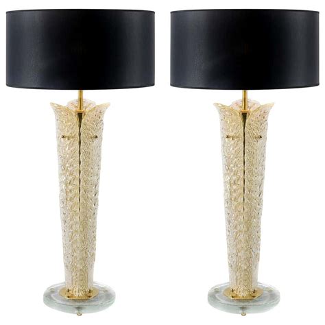 Pair Of Italian Table Lamps With Leaf Form Murano Glass At 1stdibs