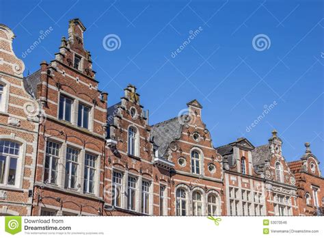 Historical Facades At The Old Market Square In Leuven Stock Photo