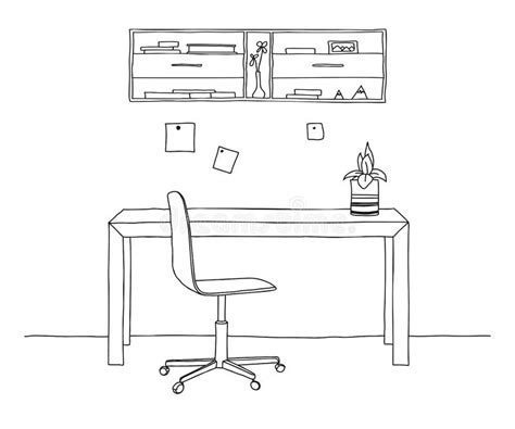 Sketch The Room Office Chair Desk Various Objects On The Table