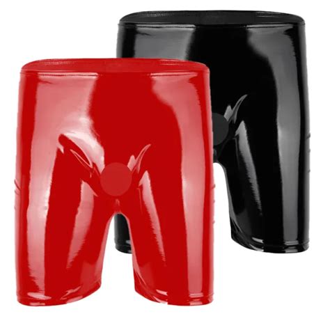 mens wet look pvc leather boxer briefs open hole front trunks shorts hot pants 11 36 picclick
