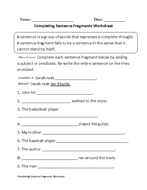 Sentence Fragment Worksheet With Notes