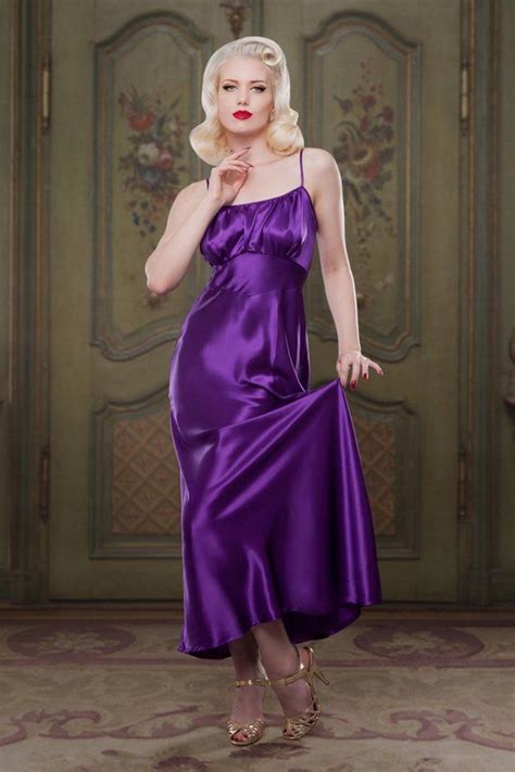 luxury heather purple 100 silk full length nightie etsy uk sexy satin dress satin dress