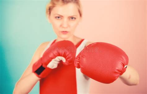 Concentrated On Punch Woman Boxing Gloves Focused On Attack Ambitious