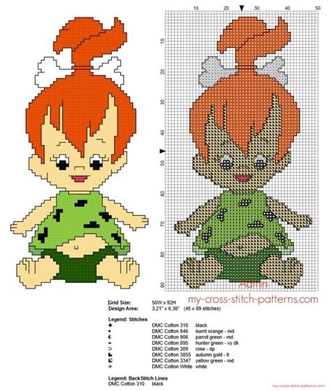 Pebbles Flintstone Free Cross Stitch Pattern 45 X 89 Stitches 8 Dmc