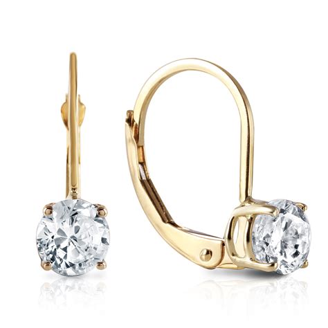 1 Ctw 14k Solid Gold Leverback Earrings 10 Carat Diamond Genuine