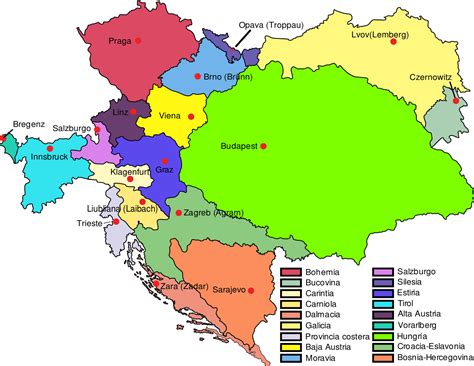 The introductions of the country, dependency and region entries are in the native languages and in english. File:Austria-Hungary map with legend ES.svg - Wikimedia ...