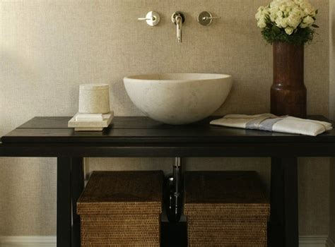 So find ways to incorporate rustic or distressed wooden elements in your bathroom. Zen Bathroom - Transitional - bathroom - Tamara Magel