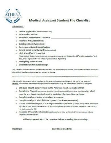 9 Medical Assistant Checklist Templates Pdf