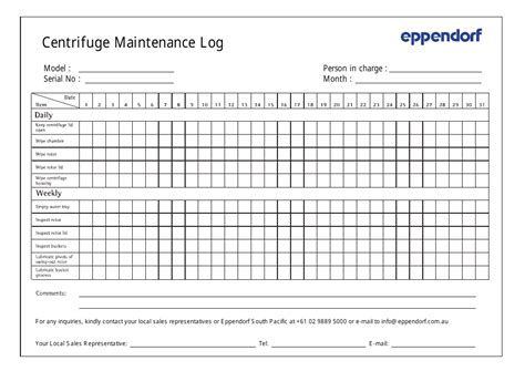 Centrifuge Maintenance Log Template Eppendorf Download Printable Pdf