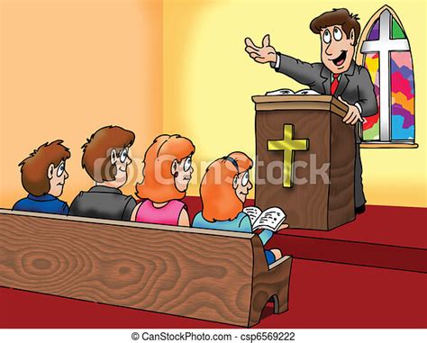 Clip Art Of Preacher A Pastor Preaching To His Flock Csp6569222 Search Clipart Illustration