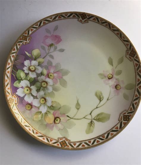 Vintage Nippon Hand Painted Floral Plate Art Deco Pattern With