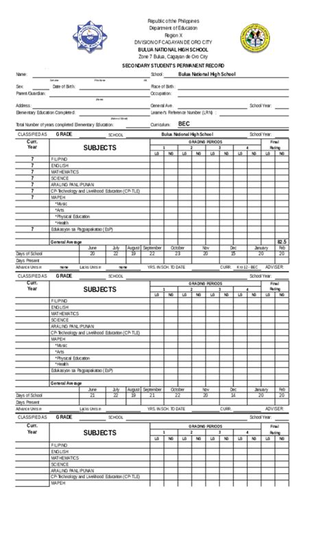 Deped Form 137 E Blankl Philippines Learning Theme Lo