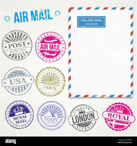 Air Mail Stamps And Envelope Vector Postage Vintage Delivery
