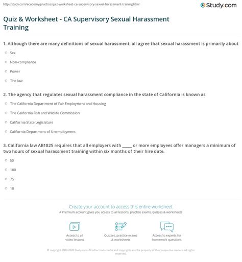 Quiz And Worksheet Ca Supervisory Sexual Harassment Training