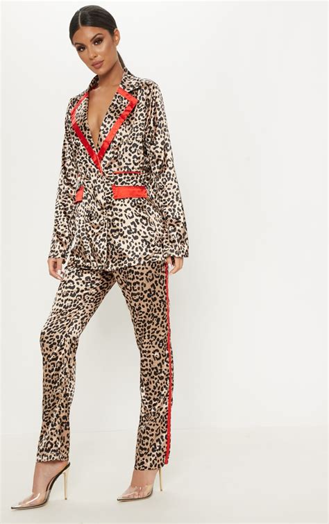 Brown Leopard Suit Pants Pants Prettylittlething Ca