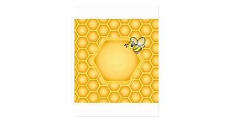 Honeycomb Background With A Cute Honeybee Postcard