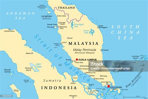 Strait Of Malacca A Main Shipping Channel And Lane Political Map Stock