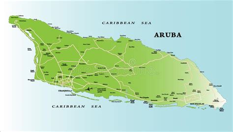 Caribbean Island Of Aruba Map Stock Vector Illustration Of Detailed