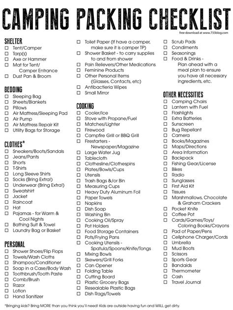 Printable Camp Checklist Web There Is A Lot To Remember When Packing For A Trip So We Have