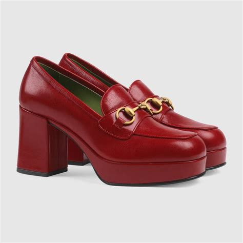 Shop The Leather Platform Loafer With Horsebit In Red Leather At Gucci